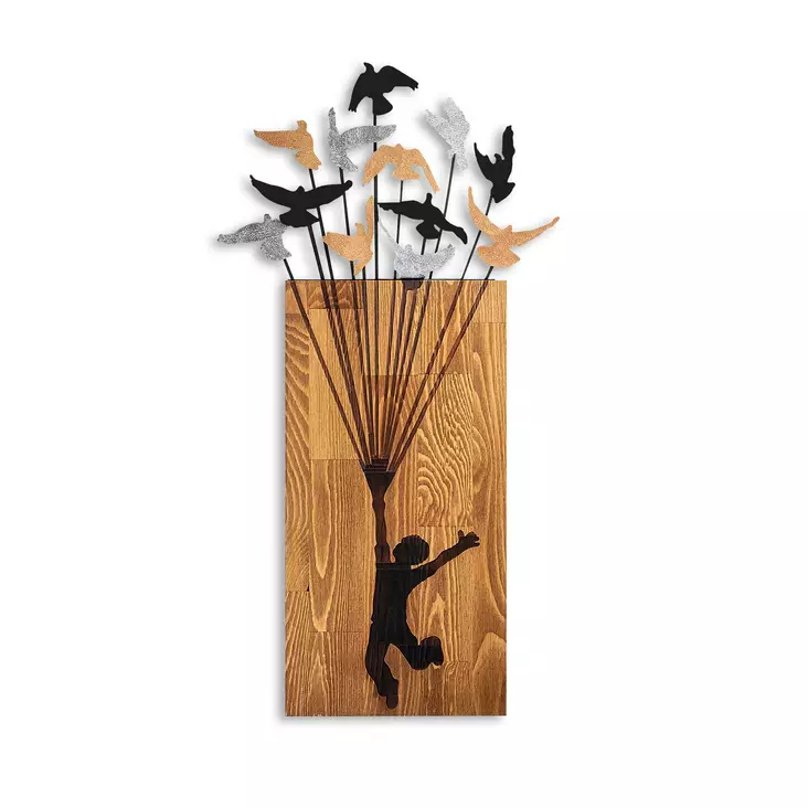 Väggdekor Trä Wallity Flying Boy Valnöt/Svart Trä 45x86 cm - Dekorationer, prydnadsföremål - 8683743841905 - 1