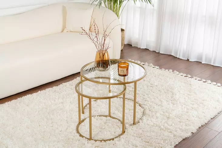 Soffbord Hanah Home Gold Transparent Härdat Glas 60x43x60 cm 42x39x42 cm - Soffbord - 8684282573975 - 1