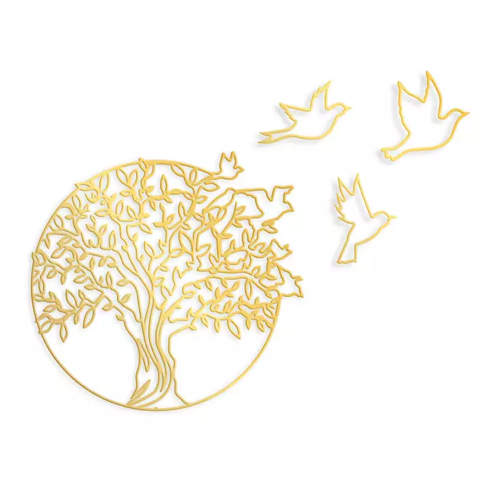 Väggdekor Metall Wallity Tree And Birds 4 Guld Metall 61x56 cm - Dekorationer, prydnadsföremål - 8683743841745 - 1
