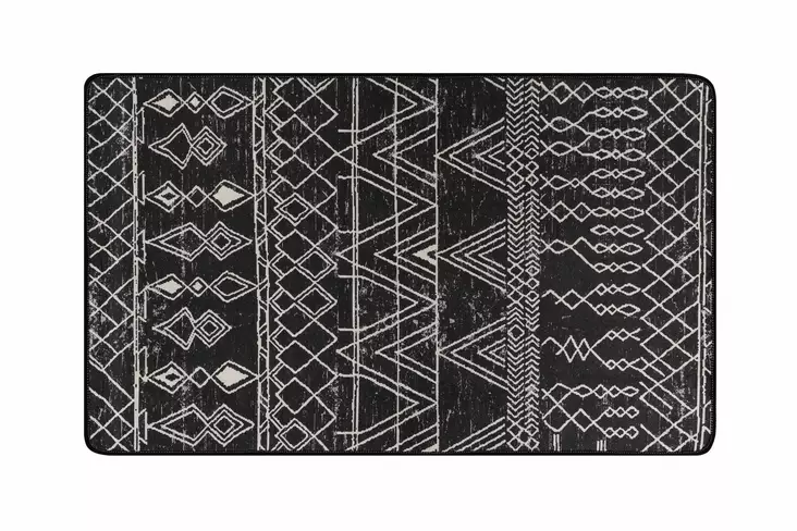 Badrumsmatta Mijölnir Svart Anthracite Vit 100% Polyester Antibakteriell Halkfri Maskintvättbar 80x100 cm - Badrumsmattor och våtrumsmattor - 8683342206235 - 1