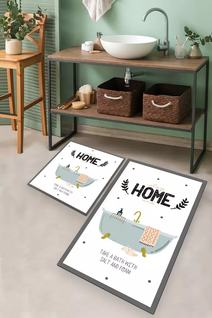 Badrumsmatta Set Mijölnir Flerfärgad 100% Polyester Digitaltryck Antibakteriell Halkfri 50x60 cm & 60x100 cm - Badrumsmattor och våtrumsmattor - 8683743997985 - 1