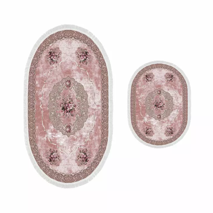 Badrumsmatta Set Mijölnir Puderrosa 100% Polyester Halkfri Antibakteriell 50x60 cm & 60x100 cm - Badrumsmattor och våtrumsmattor - 8683342421225 - 1