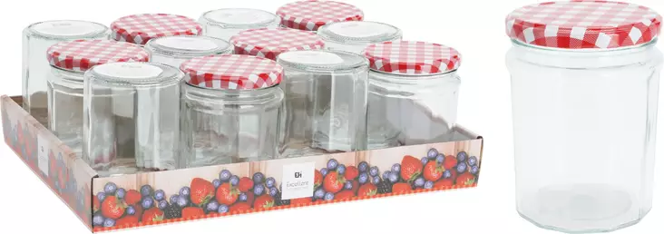 Glasburk 450 ml rödvit metallock - Matfrysning och konservering - 8721037067935 - 1