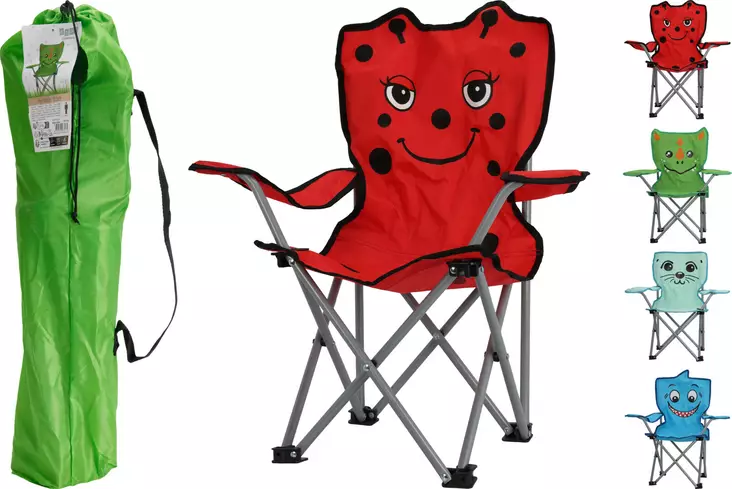 Hopfällbar barnstol med djurmotiv - nyckelpiga, dino, haj, sjölejon - 57x32x60cm, 600D polyester, 50kg bärkapacitet - Campingstolar och campsängar - 8720573963275 - 1