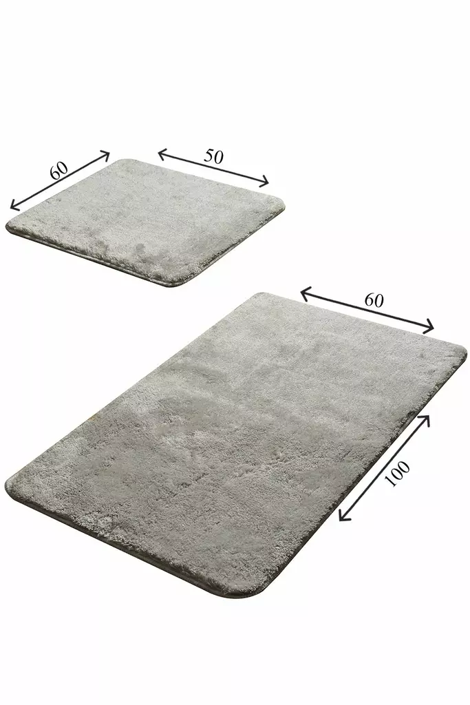 Lyxigt badrumsmatteset i akryl (2 st) - antibakteriellt och halkfritt, grå, 50 x 60 cm, 60 x 100 cm, antibakteriell, halkfri, maskintvättbar - Badrumsmattor och våtrumsmattor - 8681875077865 - 1