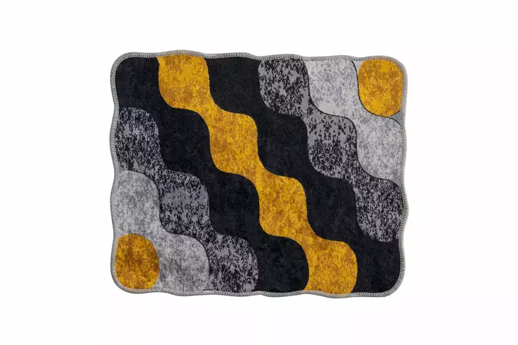 Luxus badrumsmatteset (2 st), gul, antracit, grå, 60 x 100 cm och 50 x 60 cm, antibakteriell, halkfri - Badrumsmattor och våtrumsmattor - 8683743784455 - 1