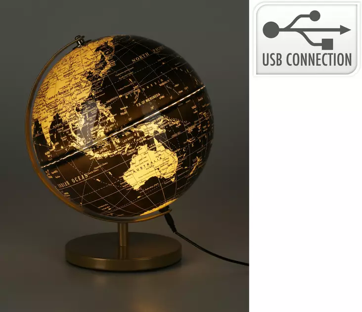 Maapallo Led-valolla 31 cm musta - Dekorationer, prydnadsföremål - 8721037193535 - 1