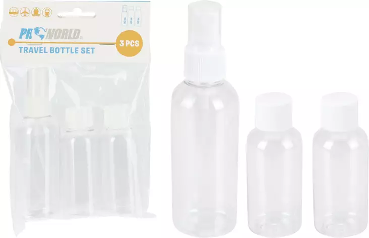 Reseflaskset 3 st transparent plast sprayflaska skruvkork - Plastserviser - 8718158282835 - 1