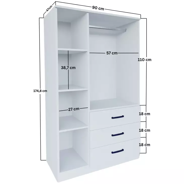 Garderob Hanah Home Easy 1600 Matte Vit Spånskiva 90x174,8x47 cm - Garderober - 8684283109975 - 1