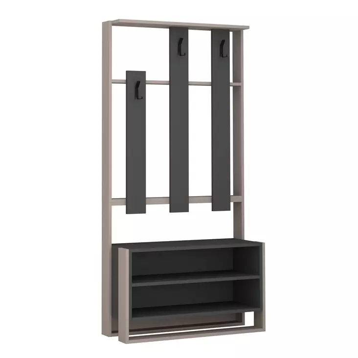 Hallmöbel Hanah Home Chester Ljus Mocca Antracit Spånskiva 90x180x36 cm - Hallskåp - 8681875364255 - 1