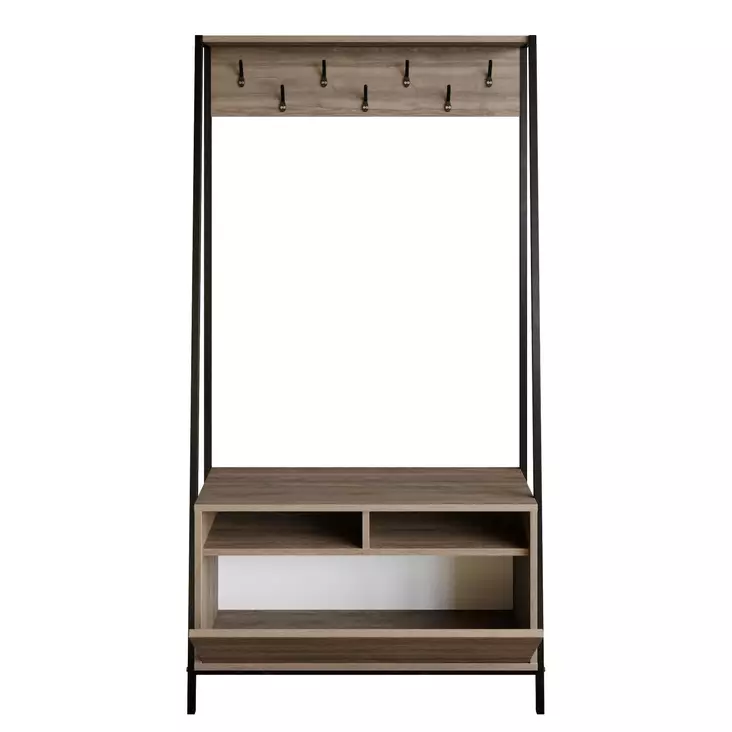 Hallmöbel Hanah Home Devin Valnöt Svart Spånskiva 94x180x35,3 cm - Hallskåp - 8682870664425 - 1