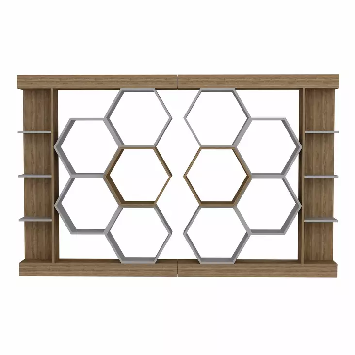 Bokhylla Hanah Home Sueno Vit Valnöt Spånskiva 140x29,6x177,4 cm - Bokhyllor - 8683743117215 - 1