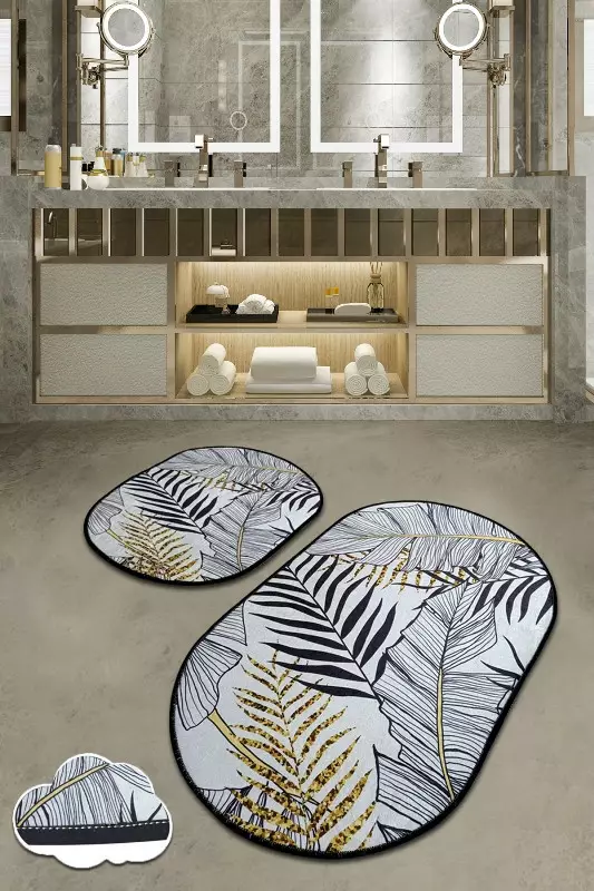 Badrumsmatta Set Mijölnir Flerfärgad 100% Polyester Antibakteriell Halkfri Maskintvättbar 50x60 cm & 60x100 cm - Badrumsmattor och våtrumsmattor - 8682870916265 - 1