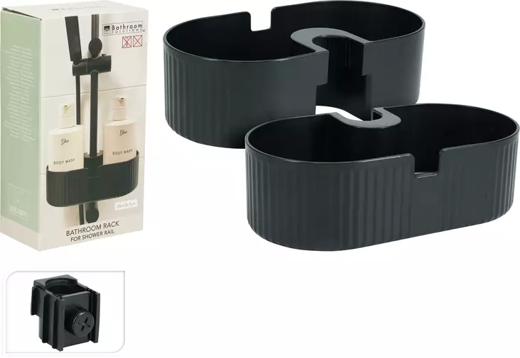 Duschstångshylla i svart plast 24 x 13 cm - Badrumstillbehör - 8721037783385 - 1