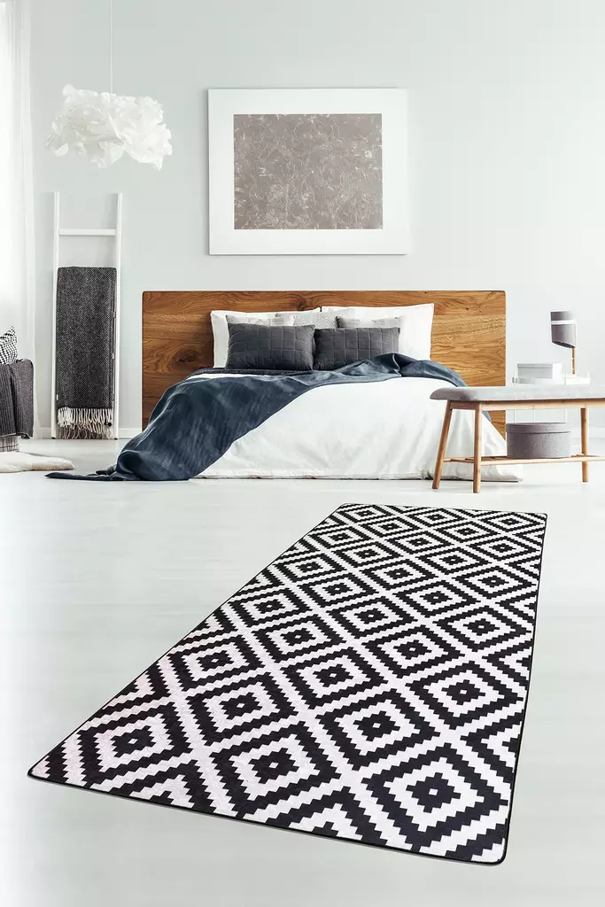 Gångmatta Conceptum Djt Svart Vit Polyester 80x200 cm - Små mattor och gångmattor - 8682870121195 - 1