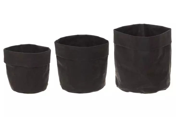 Paperipussi Mini musta 3 kpl setti 4 Living Collection - Tyylikäs ja pestävä voimapaperisäkki säilytykseen ja kasveille - Förvaringslådor och korgar - 6410413205895 - 1