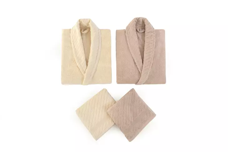 Familjebadrkåpsset L'essentiel Puderrosa Krämvit 100% Bomull Standardstorlek & 50x90 cm - Handdukar - 8683743314775 - 1