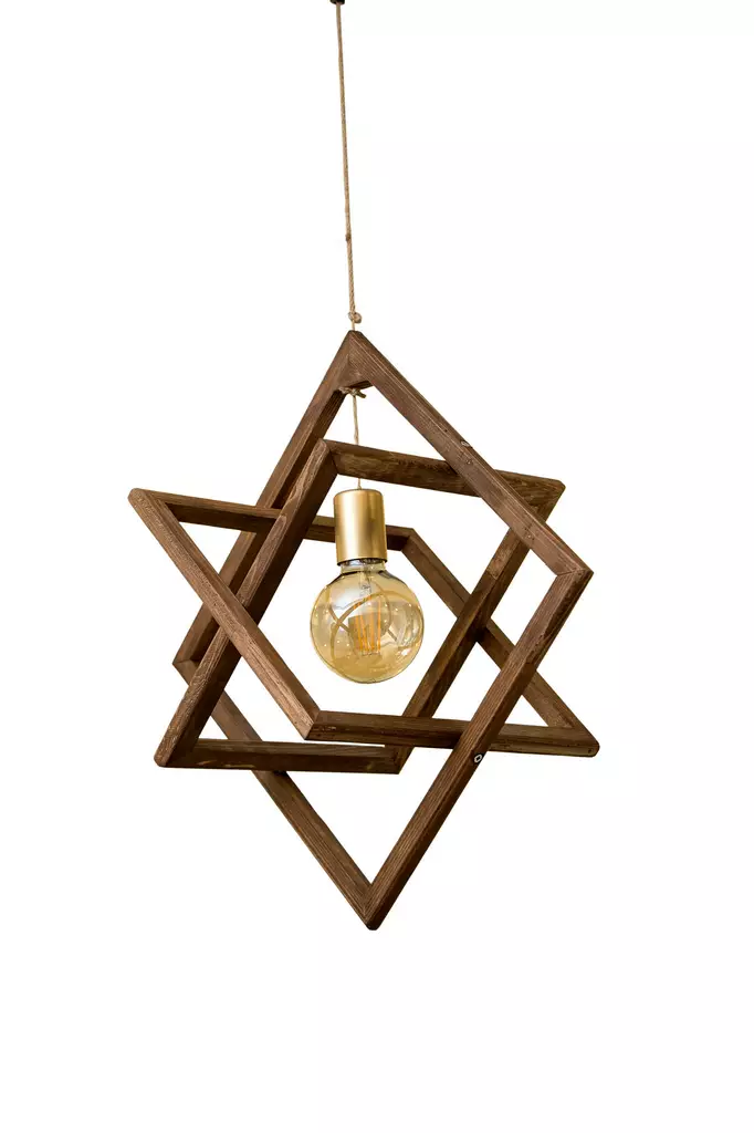 Trä Lampa Aberto Nora Valnöt Trä Jute 36x36 cm - Tak- och vägglampor - 8682870717275 - 1