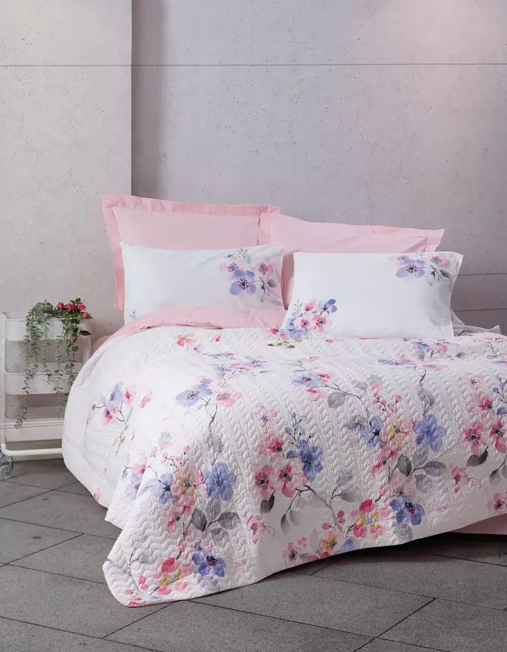 Ranforce påslakanset för enkel säng för fyra säsonger, rosa vit lila, 180 x 230 cm, mjuk, maskintvättbar - Lakan och örngott - 8683342863575 - 1