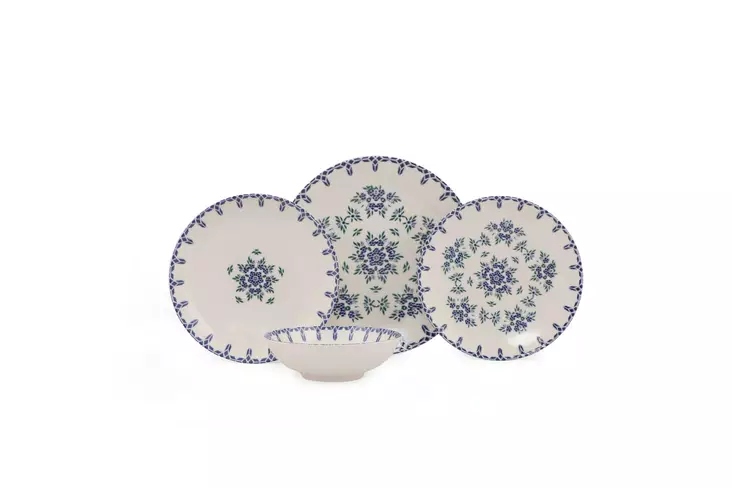 Bestickset (24 delar), vit/blå, 25 x 25 x 2 cm, hållbar, stilren - Tallrikar - 8682870174665 - 1