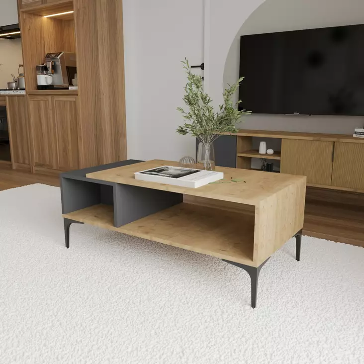 Soffbord Hanah Home Tarz Antracit Ek Spånskiva 90x39x50 cm - Soffbord - 8684283421145 - 1