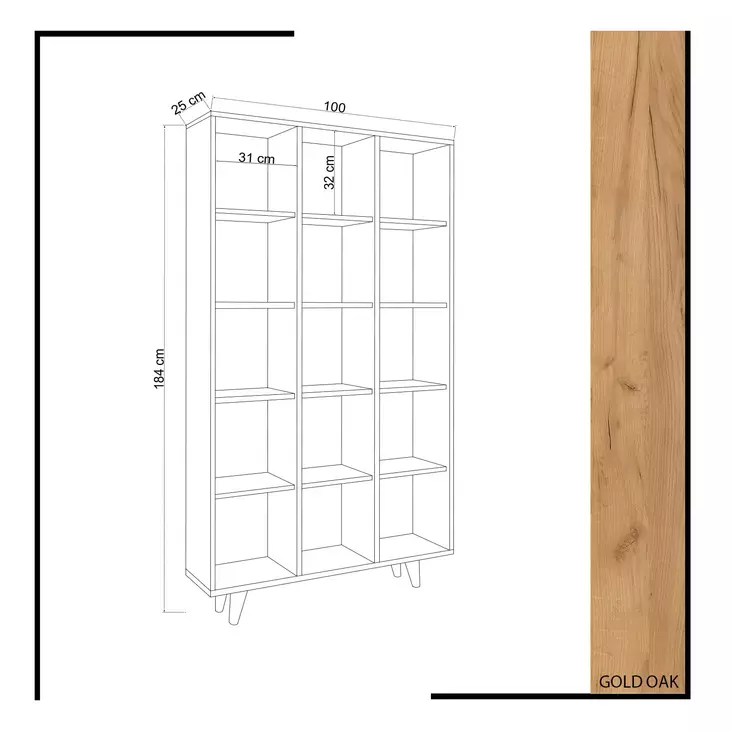 Bokhylla Hanah Home Zipa Ek Spånskiva 100x184x25 cm - Bokhyllor - 8681875179095 - 1