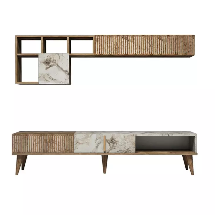 TV-bänk Hanah Home Milan Valnöt Marmormönster Spånskiva 180x40x35 cm - TV-bänkar - 8681875828115 - 1