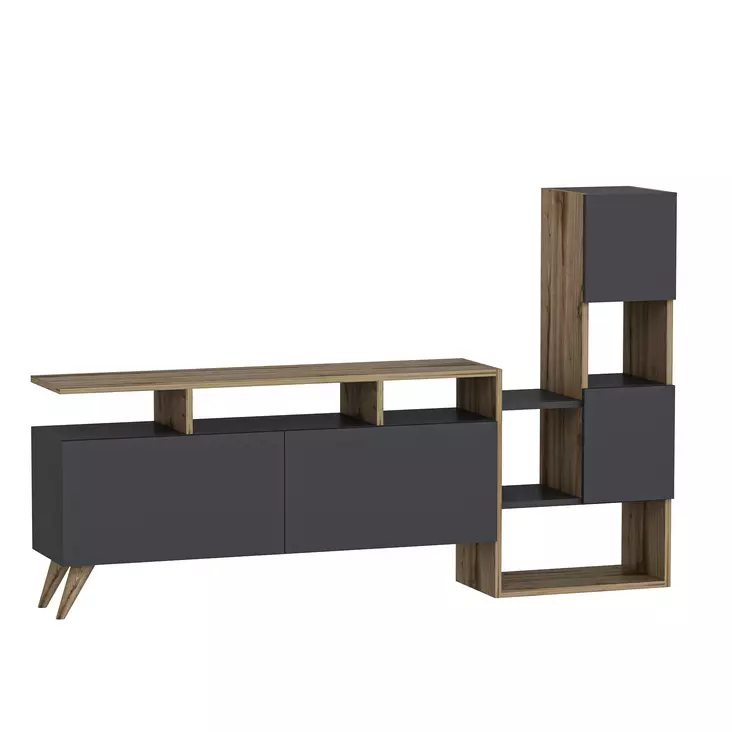 TV-bänk Hanah Home Ciragan Valnöt Antracit Spånskiva 122x53,3x31,6 cm - TV-bänkar - 8683743473045 - 1