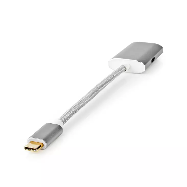 USB-C Adapter | USB 3.2 Gen 1 | USB-C Hane | DisplayPort Hona / USB-C Hona | 4K@60Hz | Power delivery | 0.20 m | Rund | Guldplaterad | Flätad / Nylon | Silver | Kartong med täckt fönster - Dator och nätverk - 5412810331765 - 1