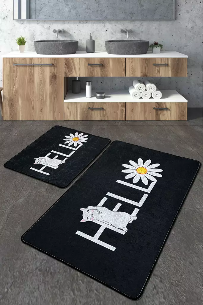 Badrumsmatta Set Mijölnir Flerfärgad 100% Polyester Antibakteriell Halkfri 50x60 cm & 60x100 cm - Badrumsmattor och våtrumsmattor - 8683342395755 - 1