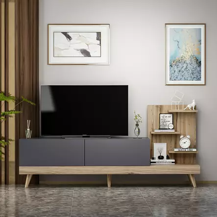 TV-bänk Hanah Home Dizayn Antracit Valnöt Spånskiva 180x82x37 cm - TV-bänkar - 8682870375826 - 1