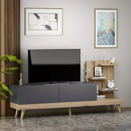 TV-bänk Hanah Home Dizayn Antracit Valnöt Spånskiva 180x82x37 cm - TV-bänkar - 8682870375826 - 2