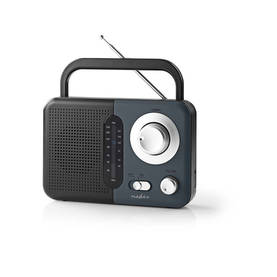 FM-radio | Portabel design | FM | Batteridriven / Strömadapter | Analog | 2.4 W | Svart Vit Skärm | Hörlursuttag | IP20 | Handtag | Grå / Svart - Radioapparater - 5412810272556 - 2