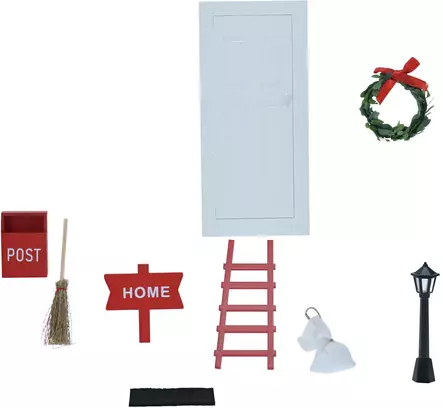 Julens miniatyrset 9 delar – trädörr, brevlåda, stege och dekorationer för feststämning - Juldekorationer och textilier - 8721037194716 - 1
