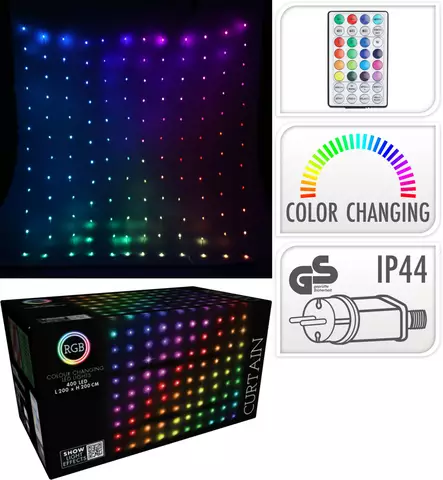 RGB Gardinljus 400 LED 2x2m med fjärrkontroll – stämningsfull dekorationsbelysning för inomhus- och utomhusbruk - Ljusslingor - 8721037231886 - 1