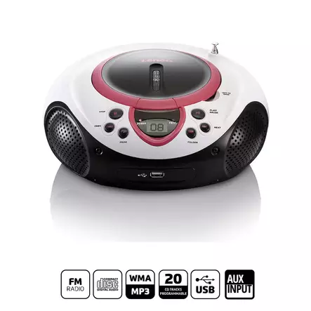 Bärbar FM-radio CD- och USB-spelare Rosa - Radioapparater - 8711902025696 - 1