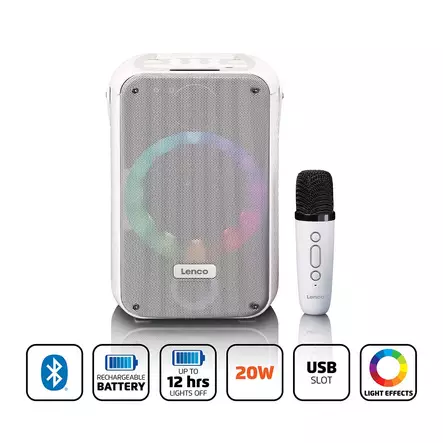 Karaokesystem med Bluetooth®, uppladdningsbart batteri, trådlös karaokemikrofon och disco-LED-belysning Vit - Nedis produkter - 8711902081296 - 1