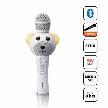 Karaokemikrofon med Bluetooth® SD-kortplats lampor Aux-utgång Vit - Mikrofoner och karaokemaskiner - 8711902065296 - 1
