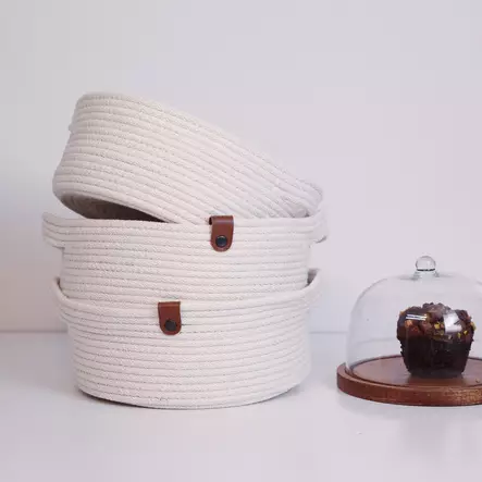 Korgset Aberto Design JUT05003227D Ecru Bomull Juterep 25x25x10 cm - Förvaringslådor och korgar - 8683742917786 - 2