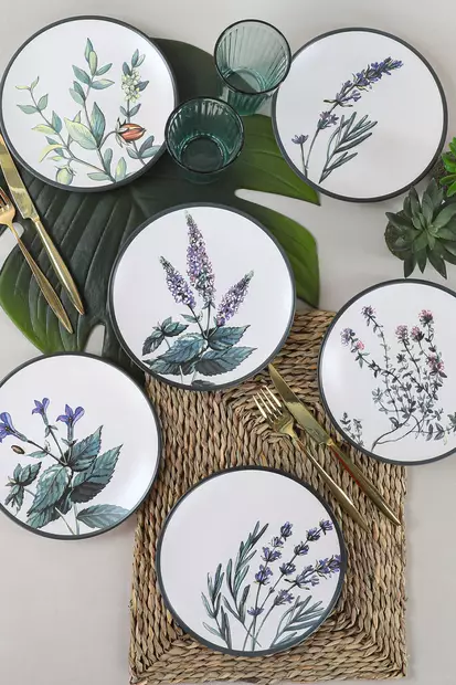 Assietter Set Hermia Vit Grön Lila Svart Keramik 6 Delar - Tallrikar - 8683743758296 - 1