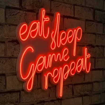 Dekorativ Led Väggbelysning Wallity Eat Sleep Game Repeat Röd Plast 51x40 cm - Ljussmycken och ljusfigurer - 8682870290006 - 2