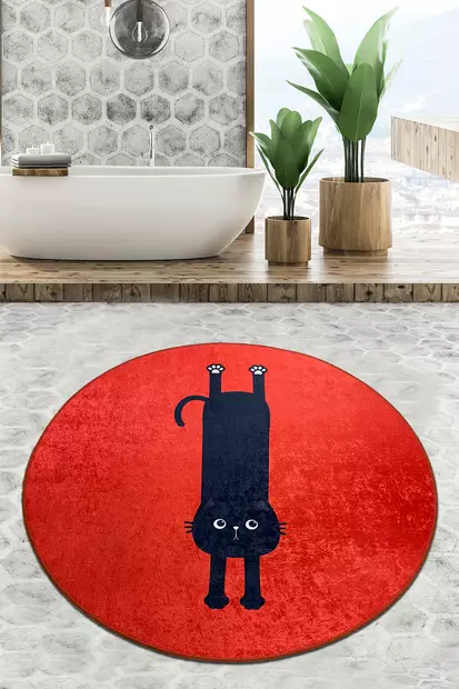 Badrumsmatta, flerfärgad, diameter 100 cm, antibakteriell, halkfri - Badrumsmattor och våtrumsmattor - 8683342286176 - 1