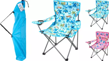 Hopfällbar barnstol med mönster och mugghållare - Campingstolar och campsängar - 8721037799386 - 1