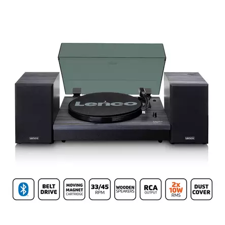 Skivspelare med Bluetooth® och två externa högtalare Svart - Skivspelare och nålar - 8711902040996 - 1