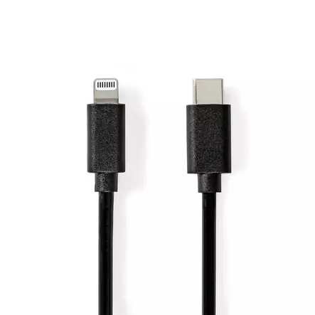 Lightning Kabel | USB 2.0 | Apple Lightning, 8-stifts | USB-C Hane | 480 Mbps | Nickelplaterad | 1.00 m | Rund | PVC | Svart | Label - Nedis produkter - 5412810421046 - 2