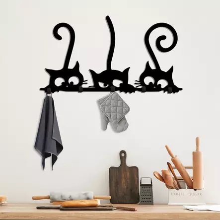 Väggkrok i metall, svart, 60 cm x 37 cm x 2 cm, hållbar, lätt att montera - Krokar och konsoler - 8684282463276 - 2