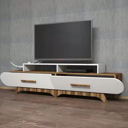 TV-bänk Hanah Home Flora Valnöt Vit Spånskiva 205x50x36,8 cm - TV-bänkar - 8681875184556 - 2