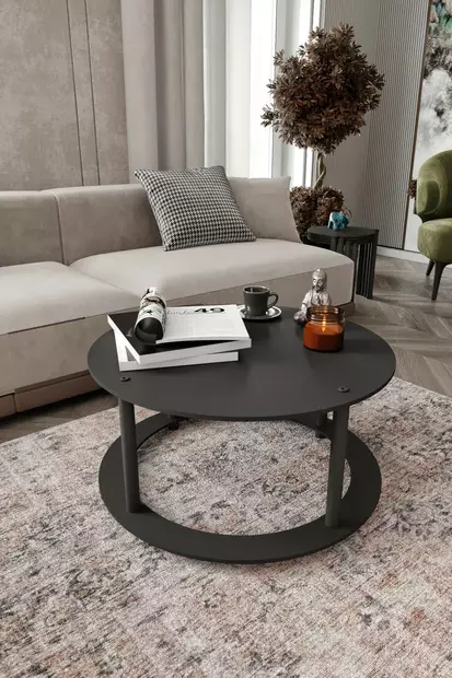 Soffbord Hanah Home Hole Round Svart MDF 70x38 cm - Soffbord - 8684283348916 - 2