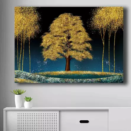 Canvastavla Wallity Blå Marinblå Guld Brun Canvas Trä 70x100 cm - Tavlor och ramar - 8683743826216 - 2