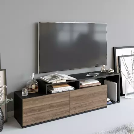 TV-bänk Hanah Home Nexera Svart Valnöt Spånskiva 149,8x42,9x35,3 cm - TV-bänkar - 8682870664586 - 2